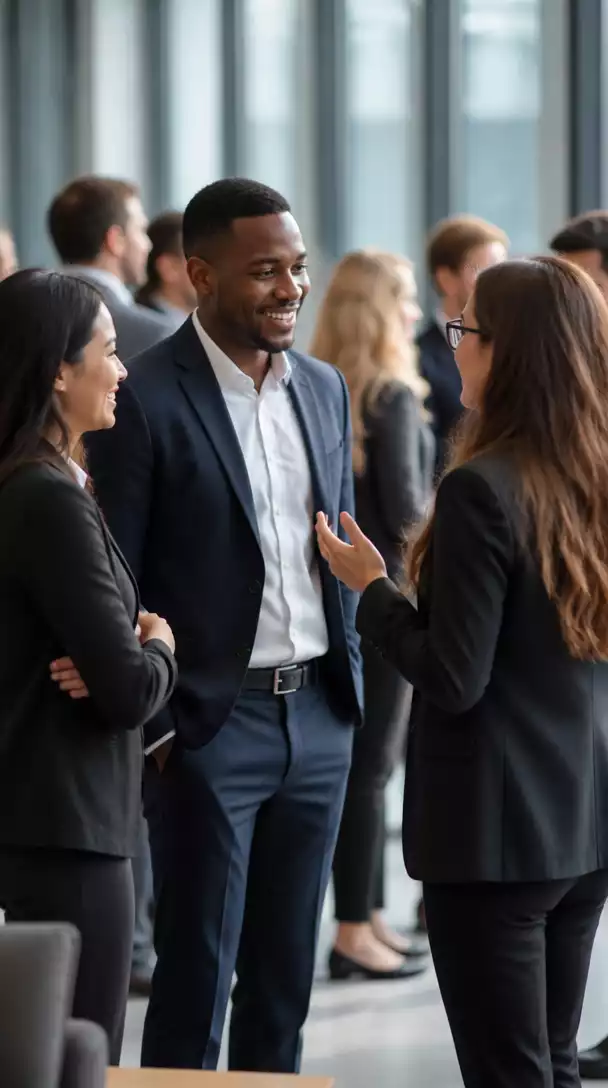 Group of diverse people networking at a business event, showcasing collaboration