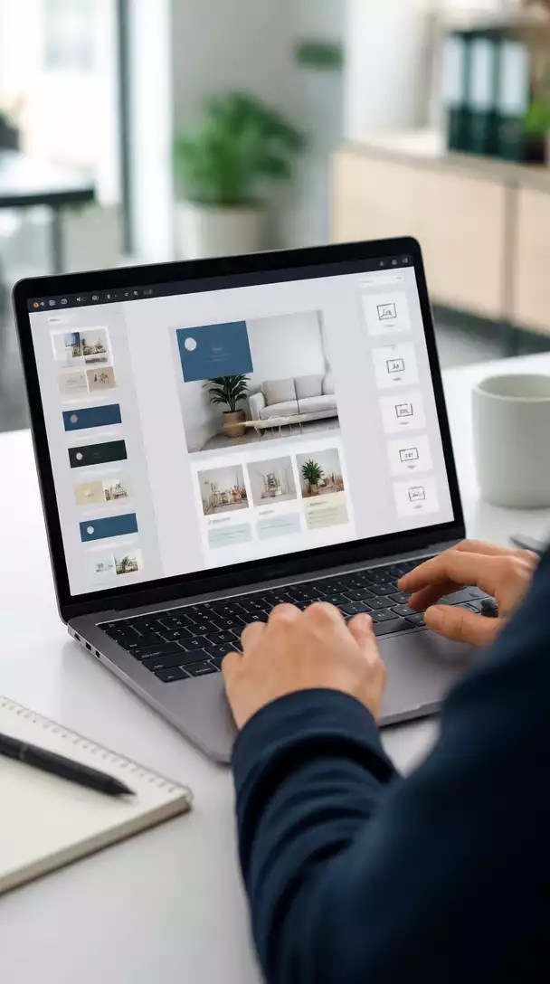 Person creating email marketing campaign on laptop