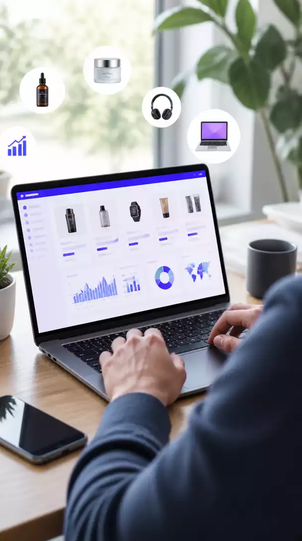 Person using a laptop with ClickBank interface visible, illustrating affiliate marketing
