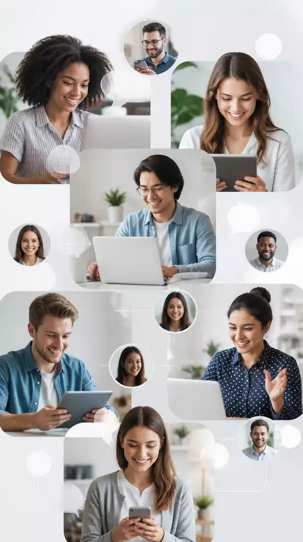 Diverse group of people collaborating and networking online, representing an affiliate marketing community