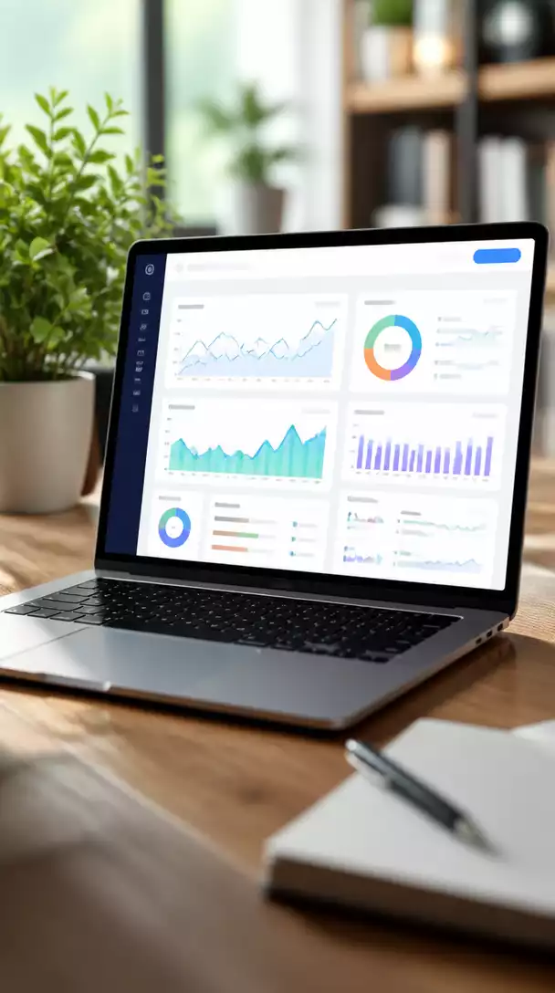 Laptop displaying a website with SEO analytics and charts, representing continuous learning in affiliate marketing
