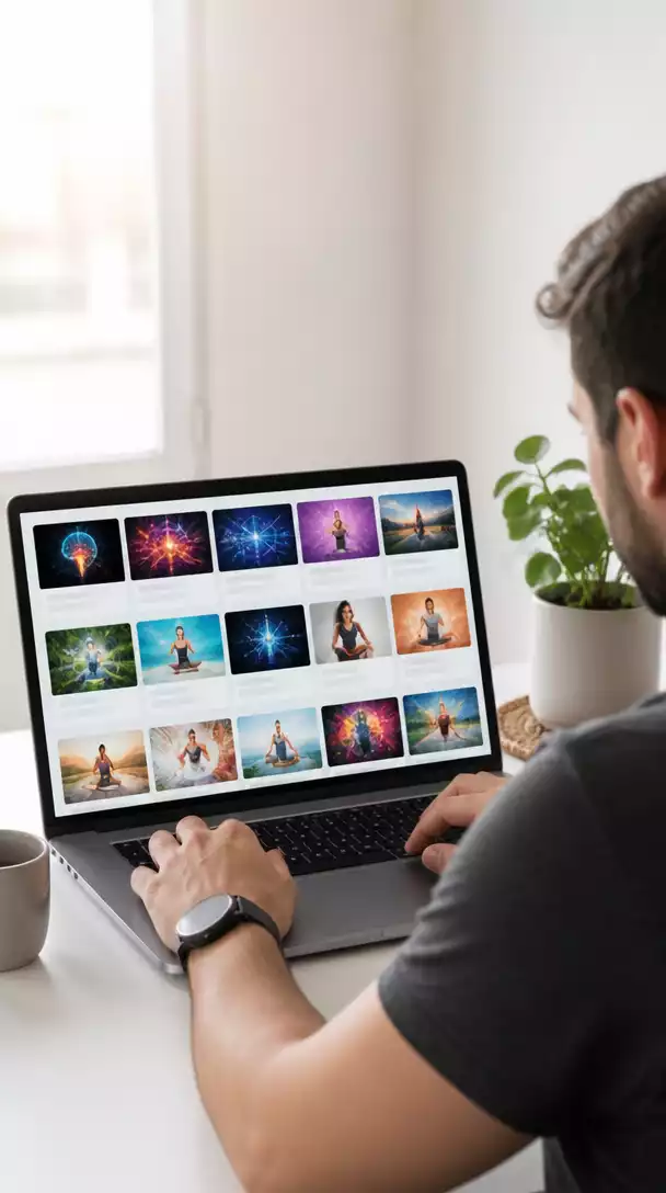 Person using a laptop with ClickBank marketplace open, showing various digital products and categories, no text, no words, no typography, no labels, clean image